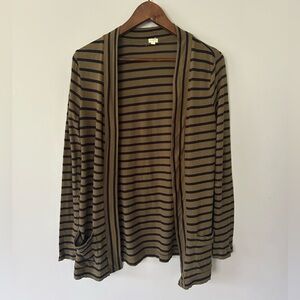 EUC Women’s J.Crew Tissue Tee Cardigan, Olive/Navy stripe, Size Small